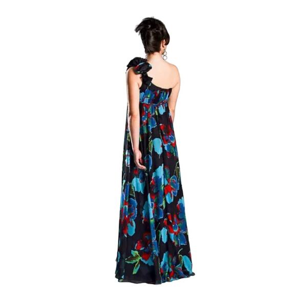 Aqua One Shoulder Chiffon Floral Ruffle Maxi Dress Size 2 NWT - Picture 4 of 13